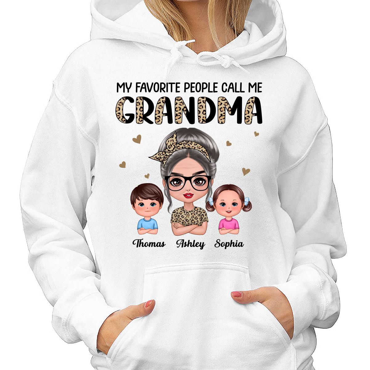 Favorite People Call Me Grandma Half Leopard Doll Grandma & Grandkids Personalized Shirt