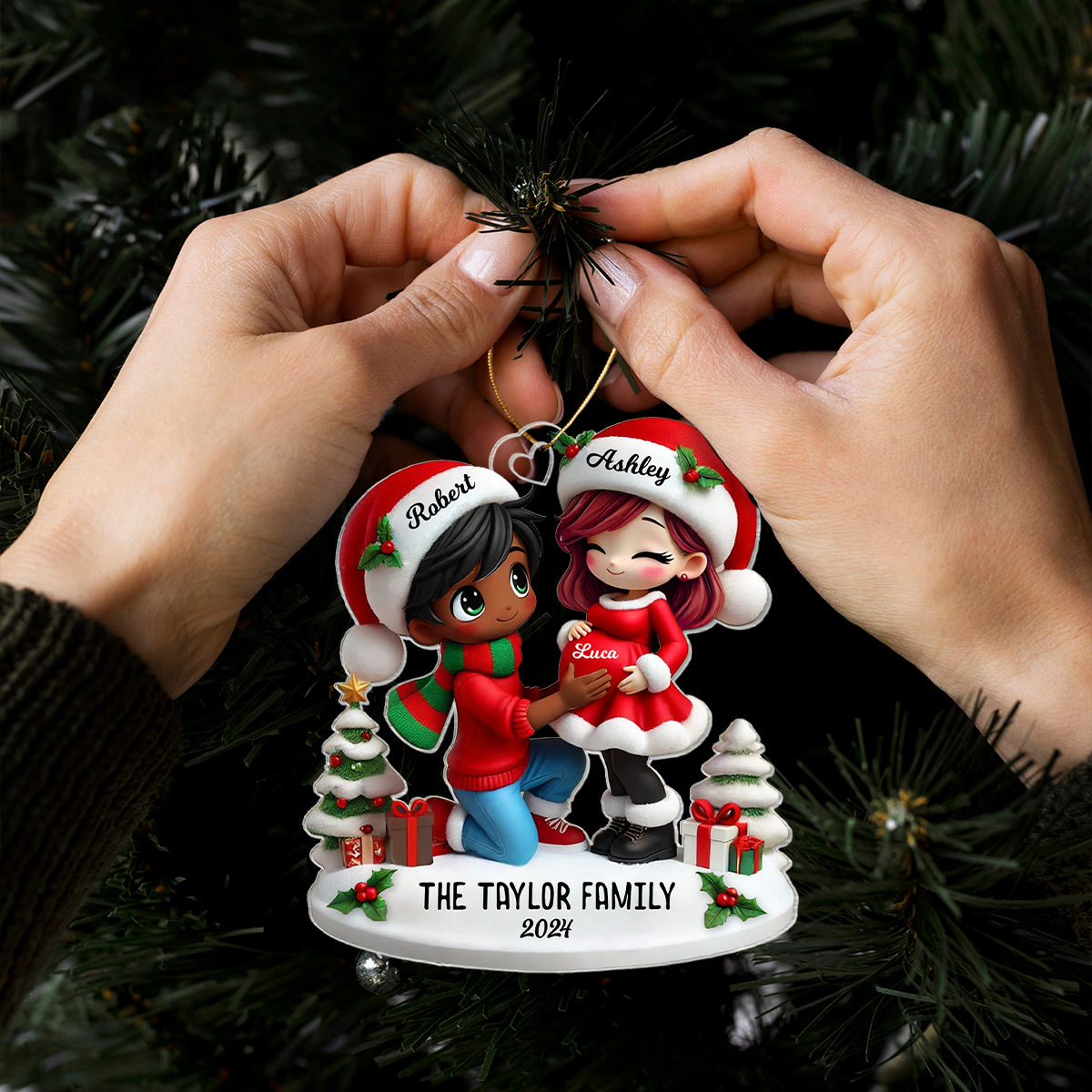 We Are Expecting A Baby Pretty Couple Personalized Acrylic Ornament, Christmas Gift for New Mom, New Dad, Pregnancy Announcement Gift