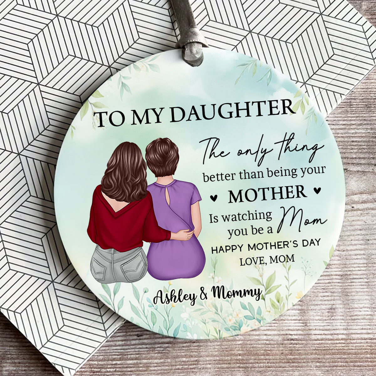 To My Daughter From Mom Personalized Circle Ceramic Ornament, Heartfelt 2025 Gift For Daughter