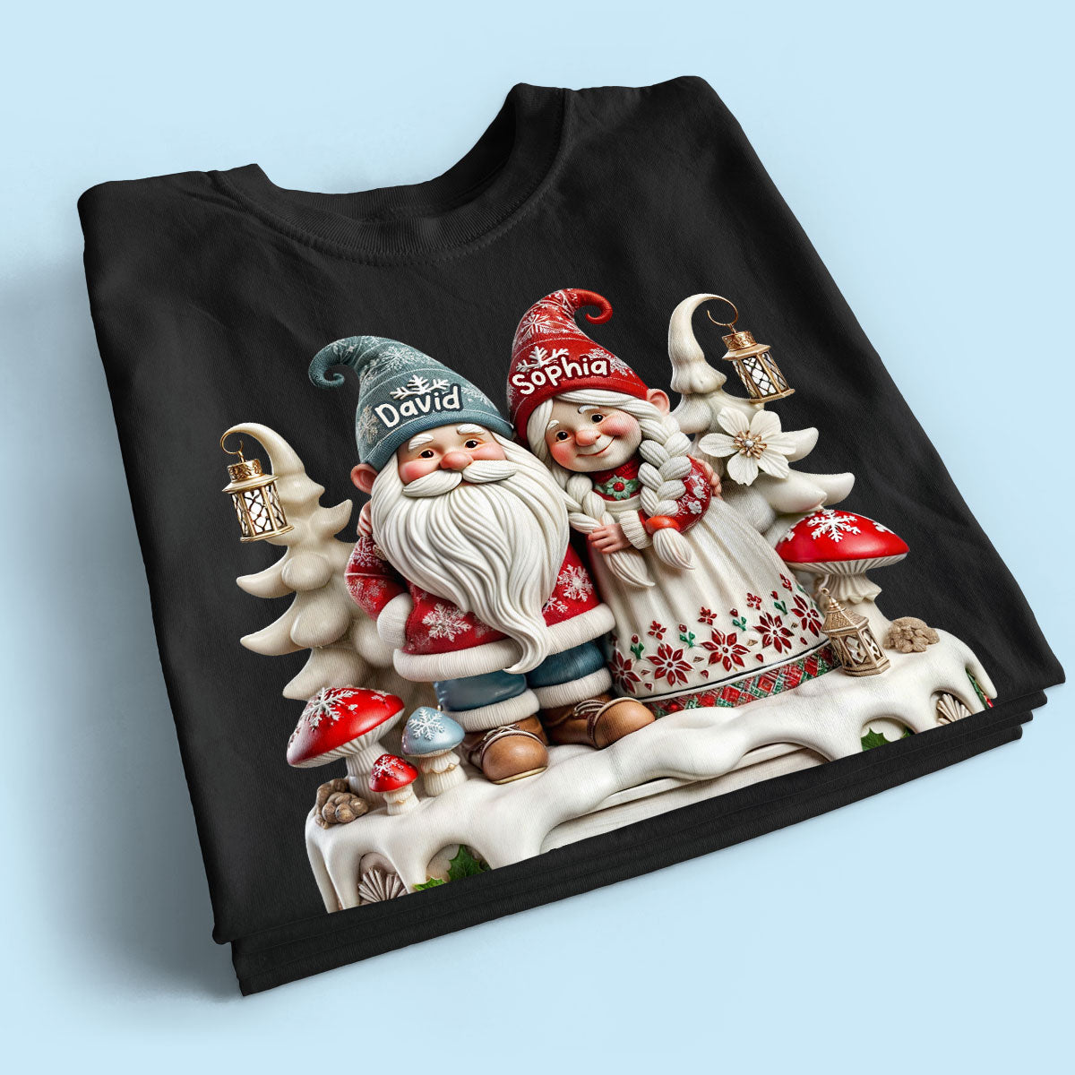 3D Effect Gnome Couple Together Christmas Personalized Shirt, Heartfelt Gift For Couple, For Him, For Her, Husband, Wife