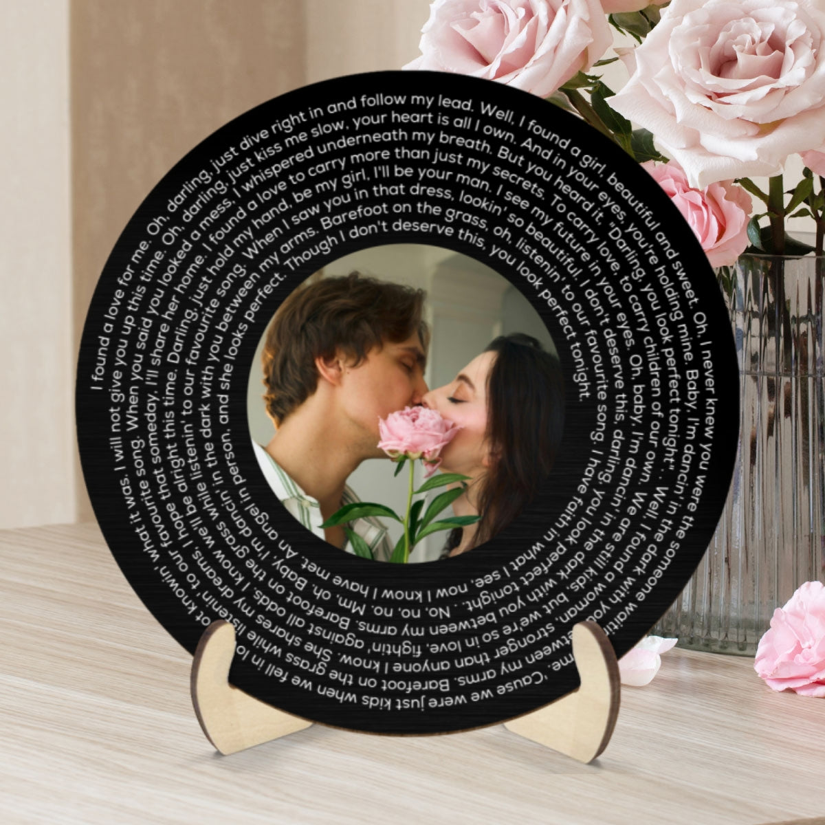 Upload Photo Black White Vinyl Record Personalized 2-Layer Wooden Plaque, Birthday Anniversary  Gift For Couple, For Bestie