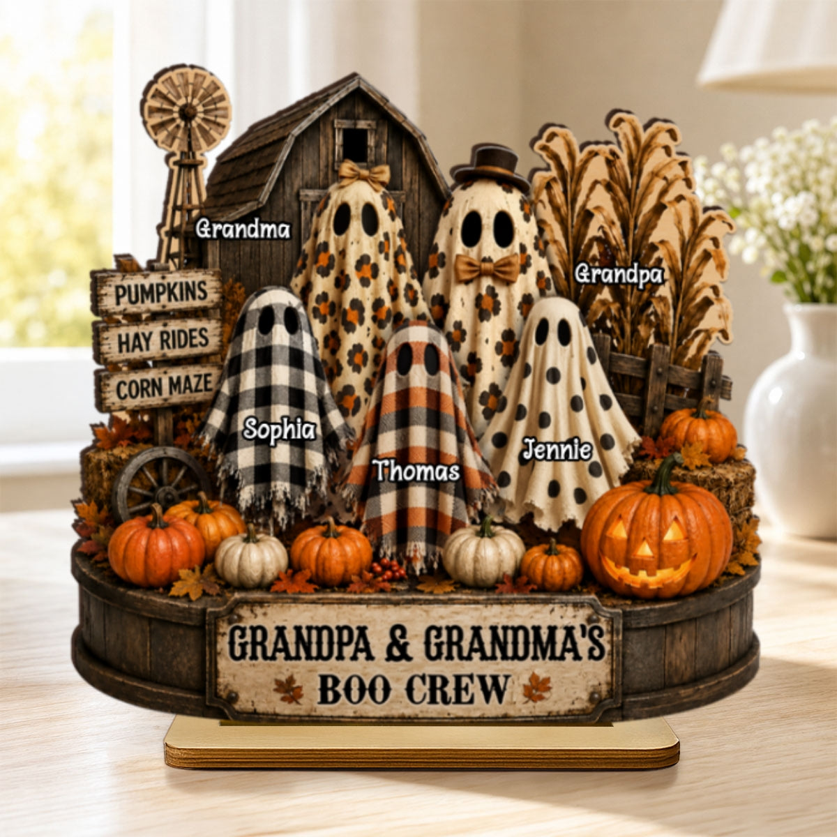 Grandma Grandpa's Boo Crew Pumpkin Patch - Personalized 2-Layered Wooden Plaque - Halloween Fall Decor for Grandparents