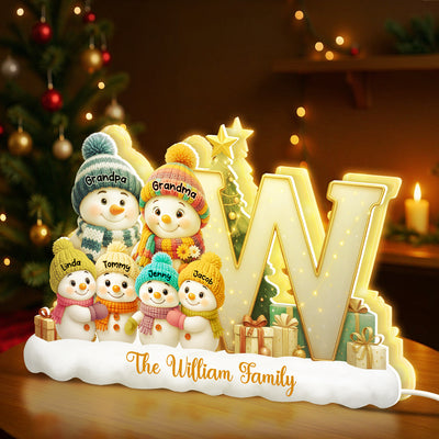 Family Name Initial Monogram Snowman - Personalized Light Box - Festive Christmas Decor, Thoughtful Gift for Loved Ones