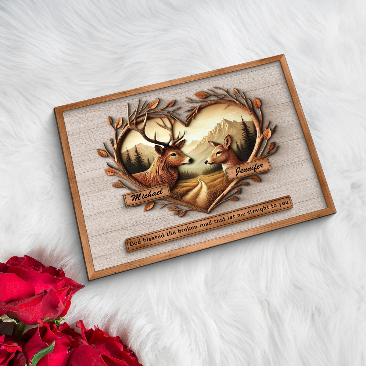 God Blessed The Broken Road That Let Me Straight To You Deer Love Scenery Poster, Best Couple Personalized Home Bedroom Decor, Gift For Couples, For Her, For Him