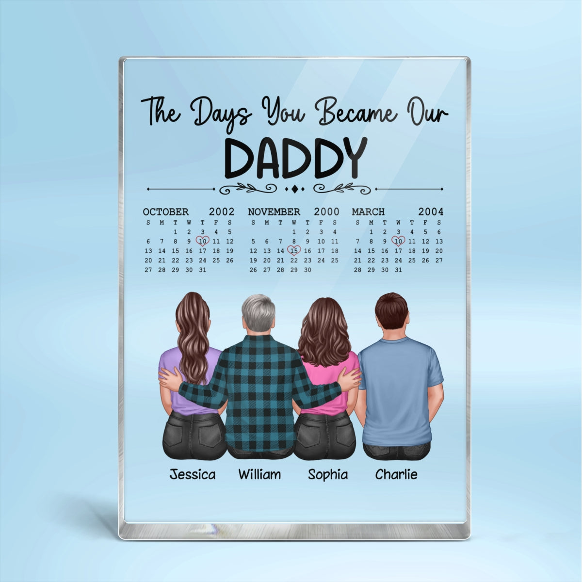 The Days You Became Our Daddy Back View Dad And Daughters Sons Sitting Personalized Vertical Rectangle Acrylic Block