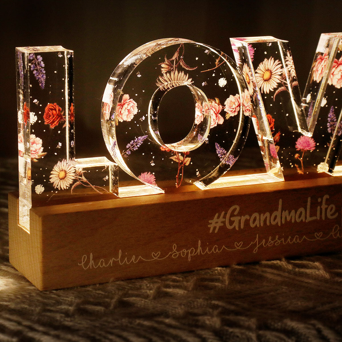 Love Grows Here, Birth Month Flower, Custom Flower Printed LED Night Light, Gift For Mom