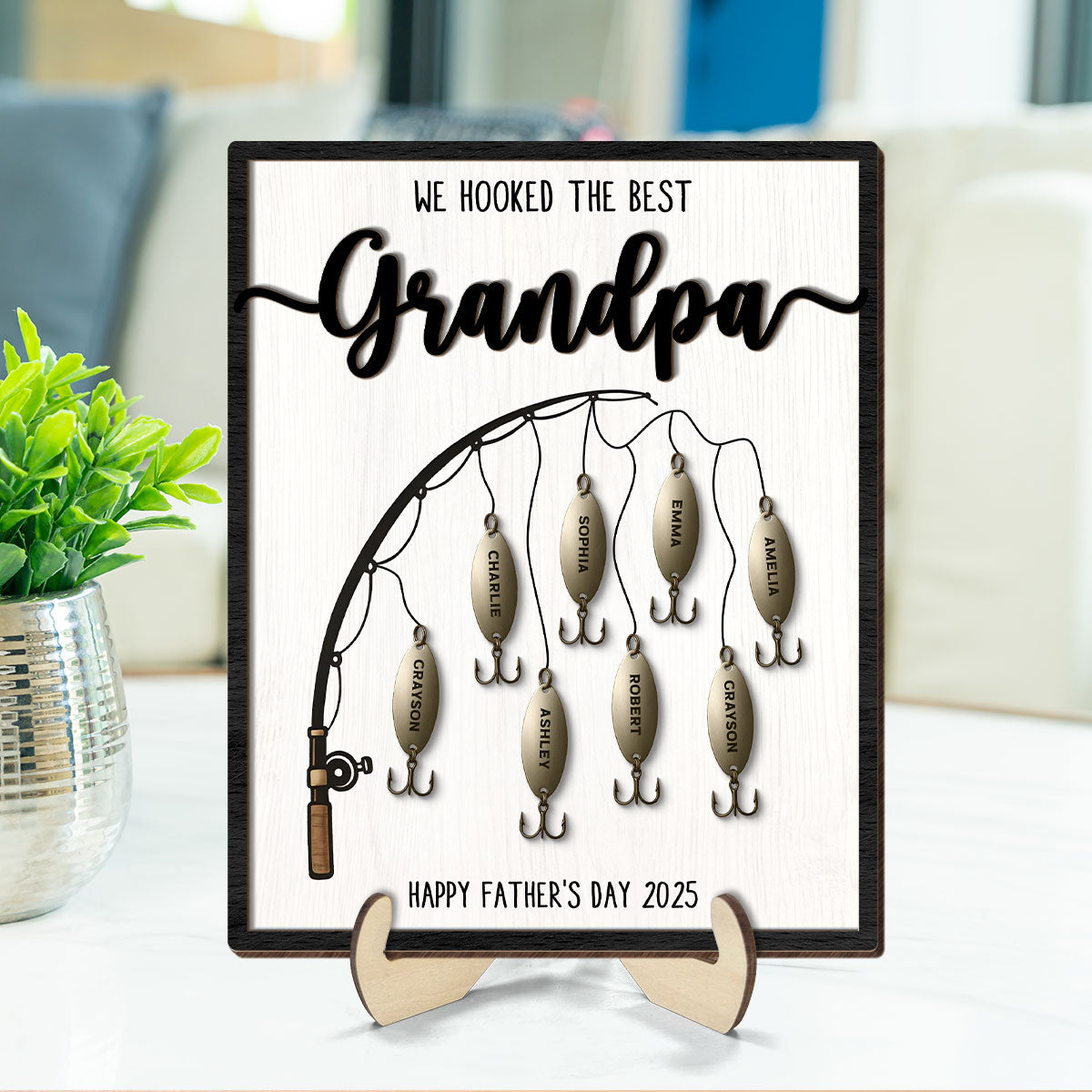 We Hooked The Best Dad Personalized 2-Layered Standing Wooden Plaque, Father's Day Gift For Fishing Dad, For Grandpa, For Him