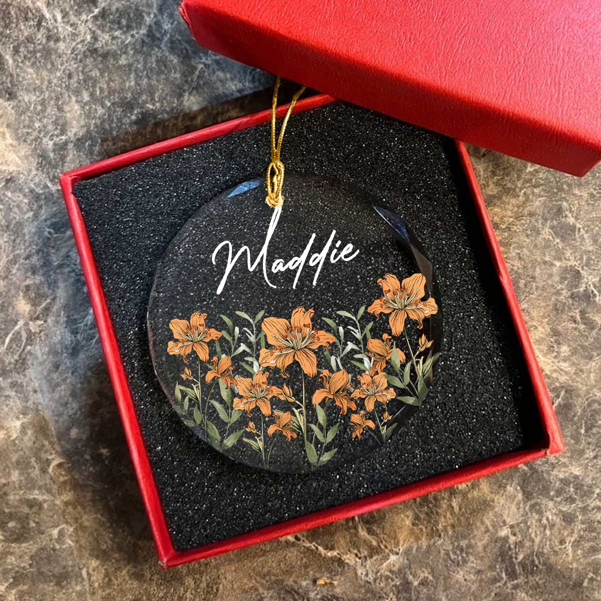 Birth Month Flower Best Friend Name Personalized Glass Ornament, Birthday Christmas Wedding Gift For Best Friends