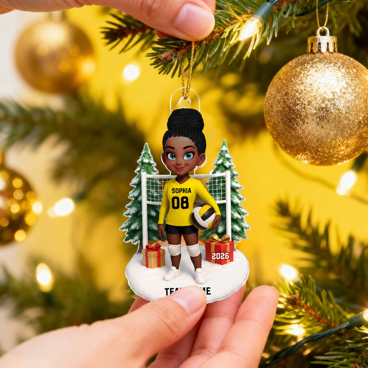 3D Effect Christmas Volleyball Player - Personalized Acrylic Ornament - Gift For Volleyball Lovers, School Volleyball Team
