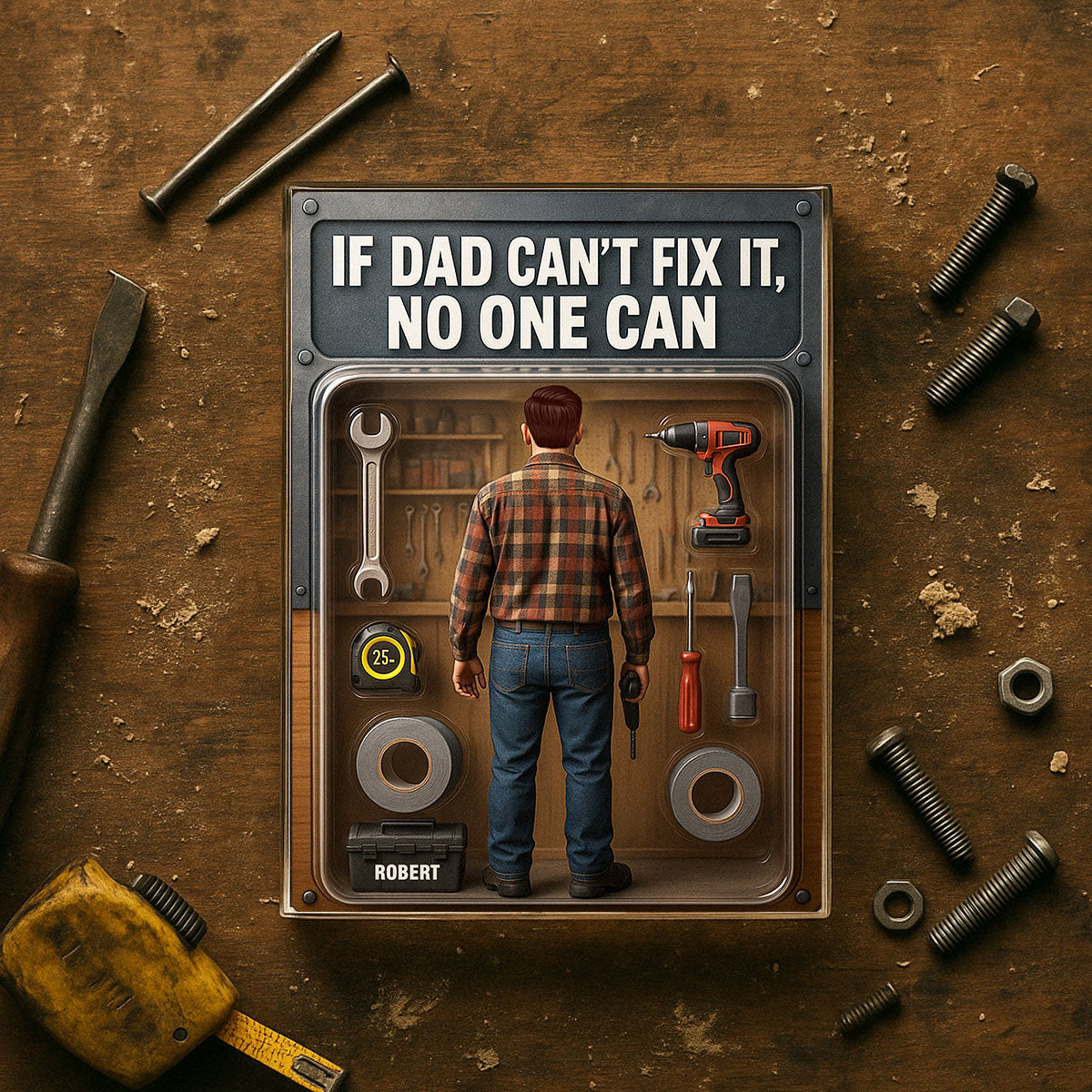 3D Effect If Dad Can't Fix It No One Can Custom Figure Personalized Flat Rectangle Acrylic Block