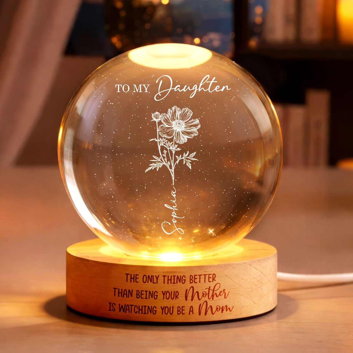Watching You Be a Mom - Personalized Crystal Ball LED Night Light - Mother's Day Gift for Daughter