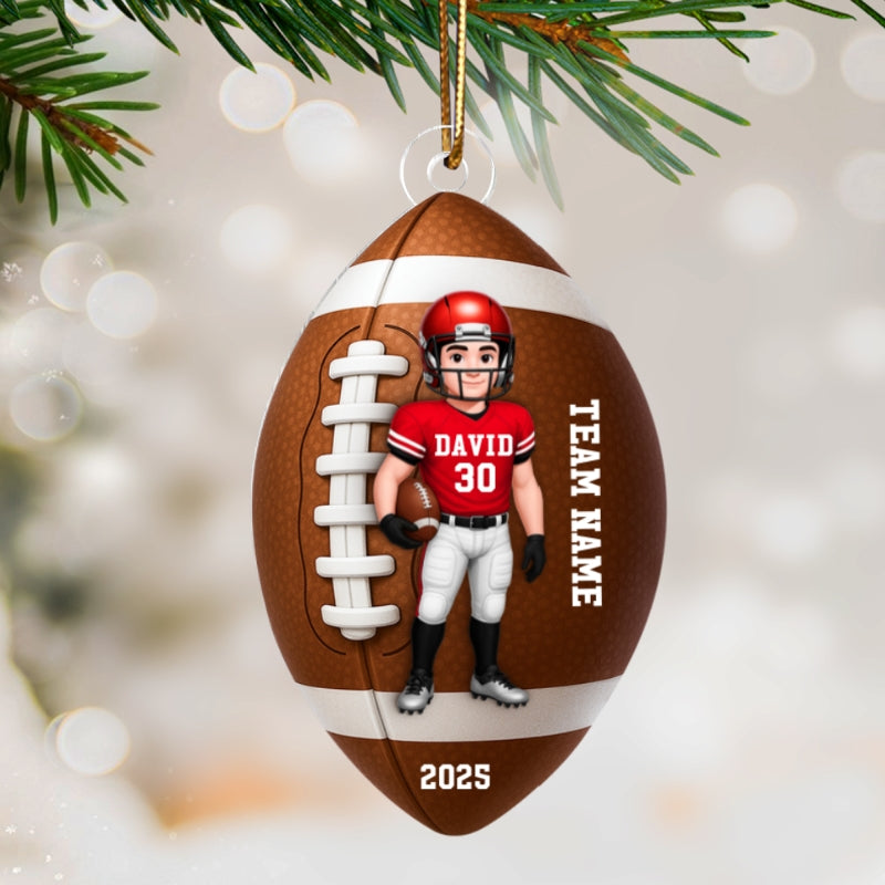 Football Player 3D Effect - Personalized Acrylic Ornament - Christmas Gift For Teen Boy, Son, Grandson