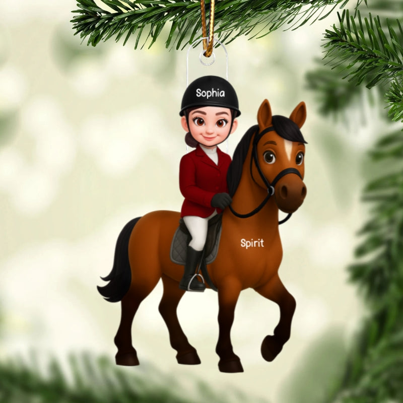 3D Effect Girl And Her Horse - Personalized Acrylic Ornament