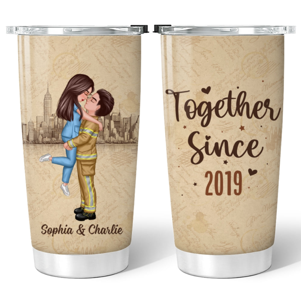 Forever Be My Always Couple Hugging Kissing Gifts by Occupation Gift For Her Gift For Him Firefighter, Nurse, Police Officer Personalized Tumbler