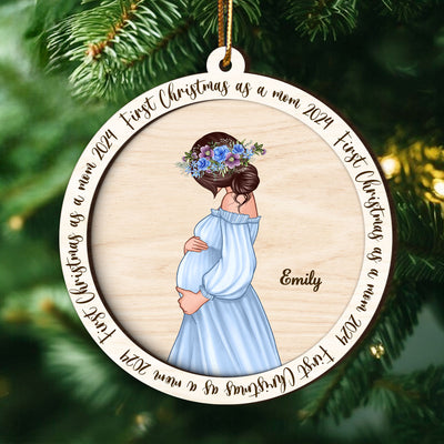 Christmas Baby Announcement, Baby Bump's First Christmas,  Pregnant Christmas 2-Layer Wooden Ornament