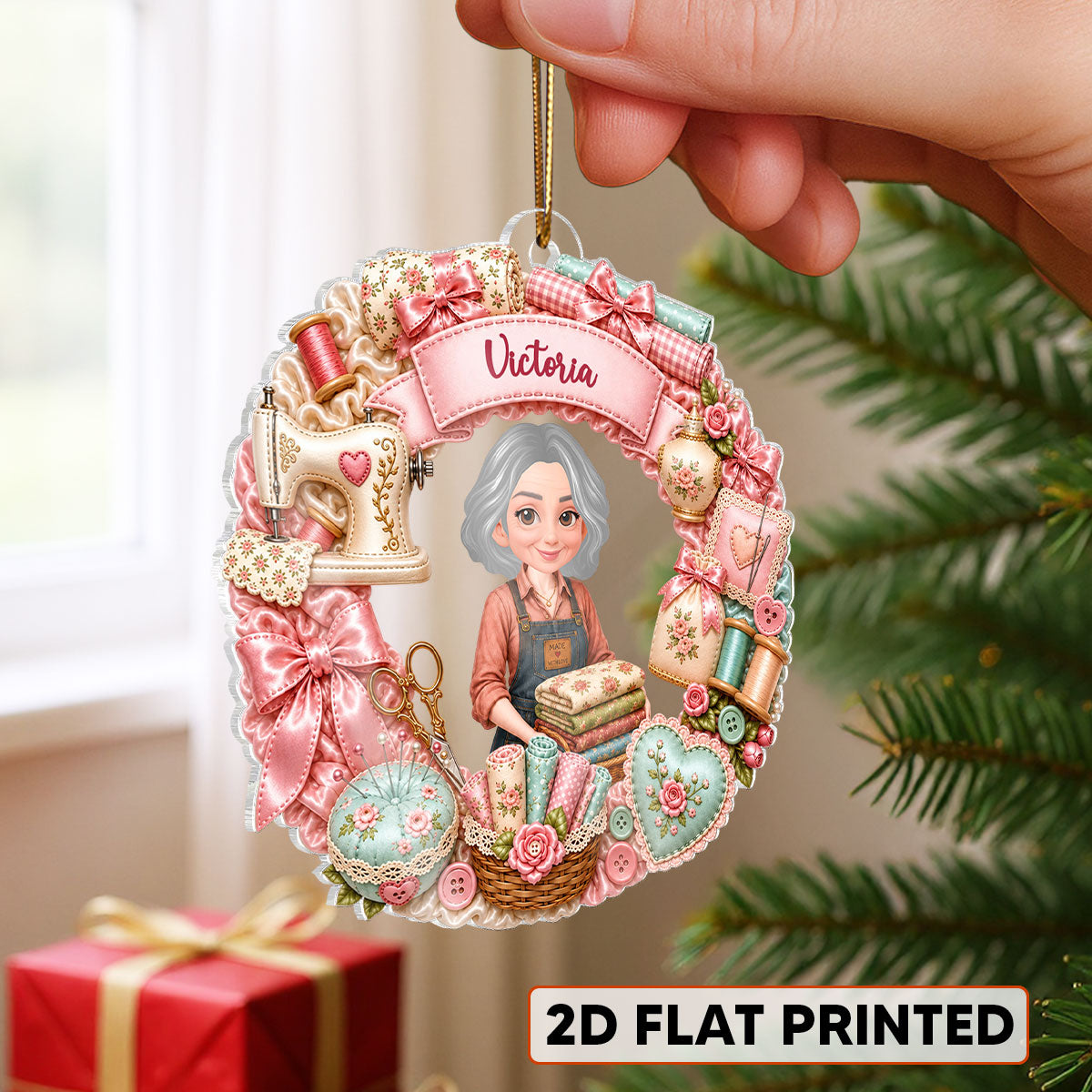 Sewing Things Wreath - Personalized Acrylic Ornament - Christmas Gift For Sewing, Quilting Lovers, Wife, Mom, Sister
