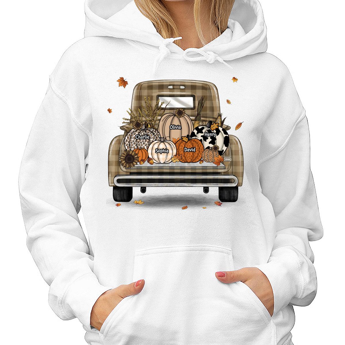 Grandma Mom Fall Season Leopard Truck Pumpkins Personalized Shirt