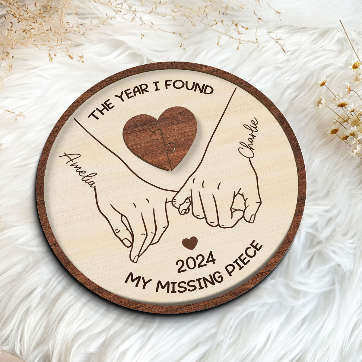 Personalized Couple Pinky Promise Hands 2-Layer Wooden Plaque, You're My Missing Piece,  gift, Anniversary gift for Couples