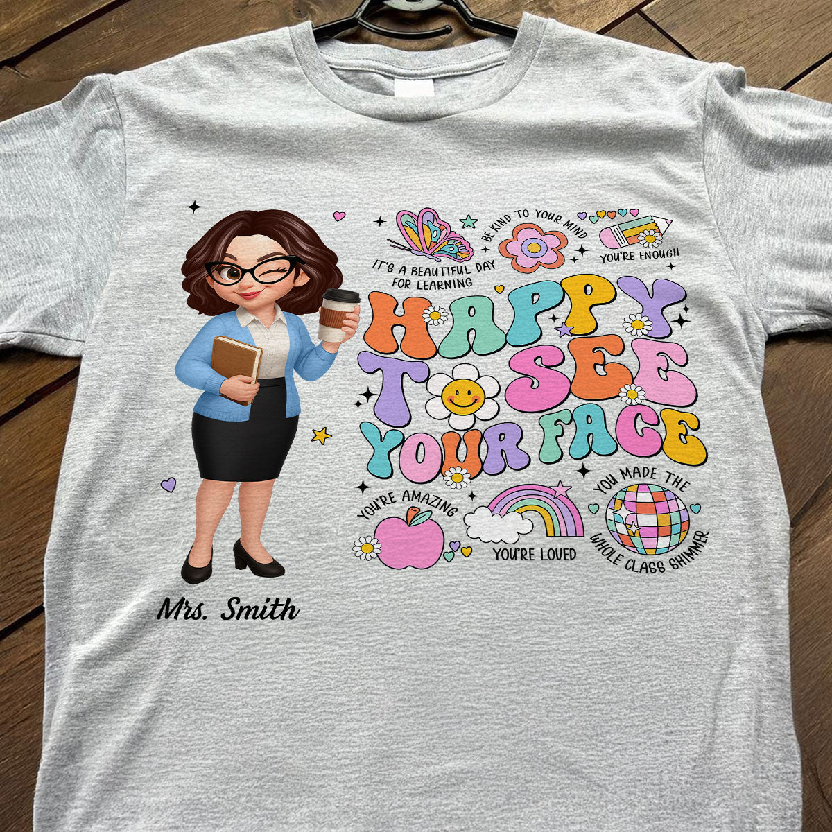 Happy To See Your Face Groovy Retro Persomalized Shirt, Back To School Shirt For Teachers