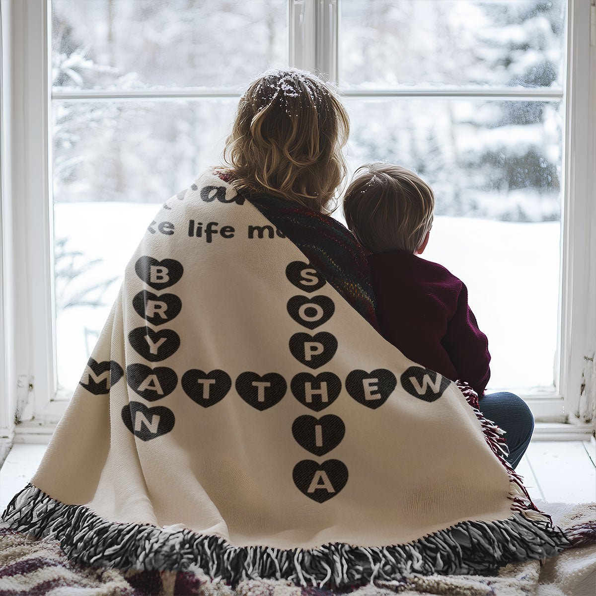 Grandkids Make Life Grand Heartfelt Crossword Puzzle Art Gift For Grandma Personalized Tapestry Woven Blanket