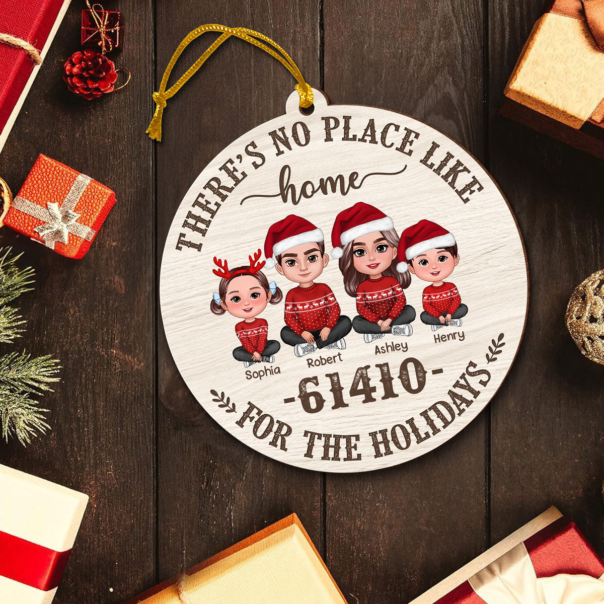 No Place Like Home Zip Code Doll Family Personalized Wooden Ornament, Christmas gift for Family