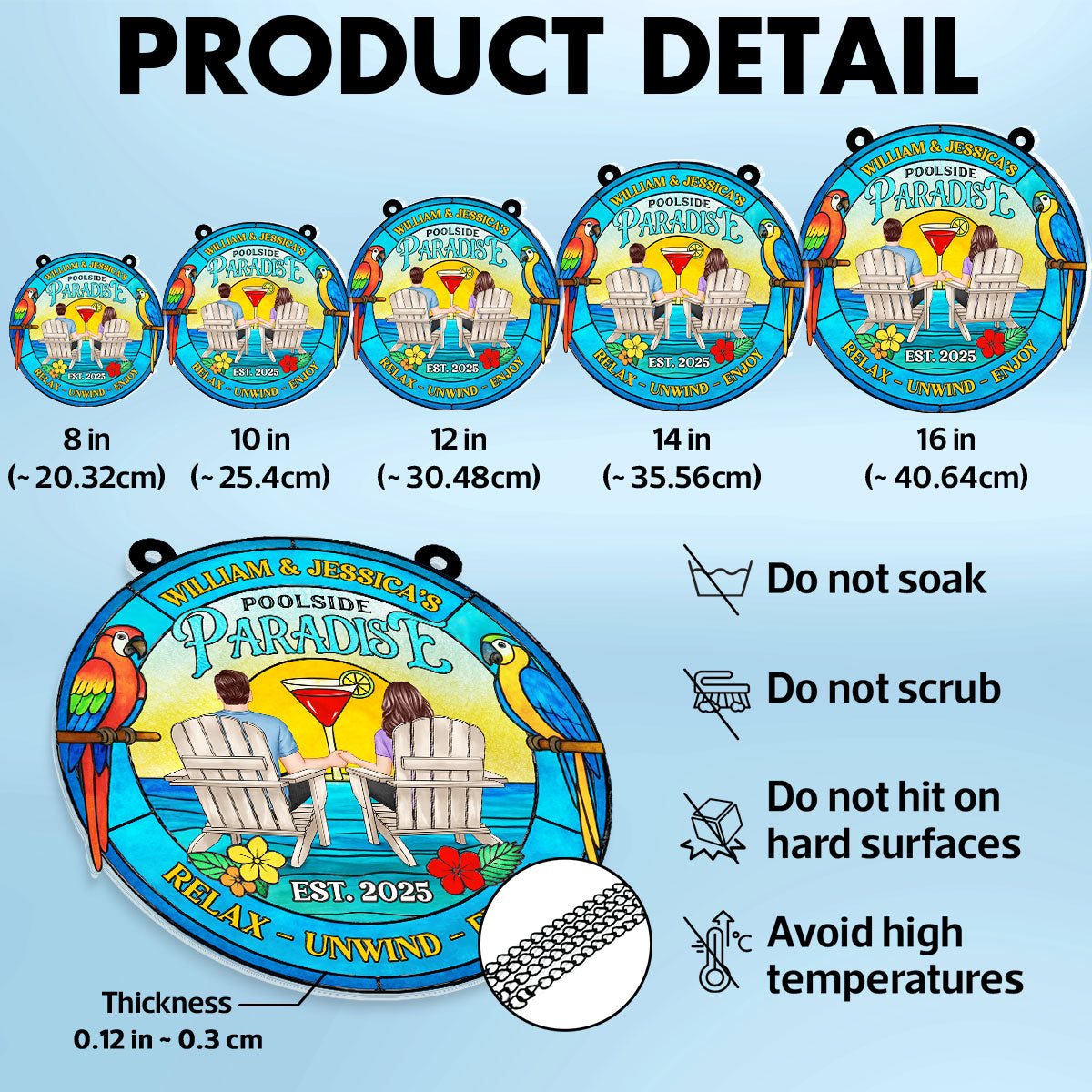 Couple Poolside Paradise Tropical Personalized Acrylic Suncatcher