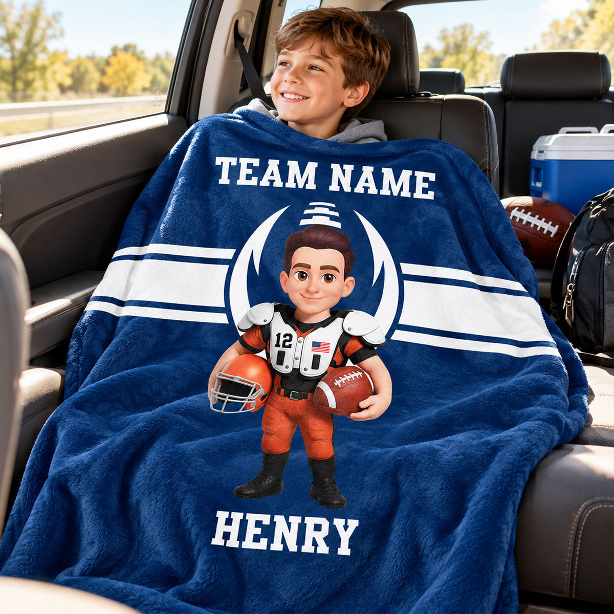 Proud American Football Player Custom Name And Team Name - Personalized Fleece Blanket - Christmas Gift For American Football Players, Grandson, Son