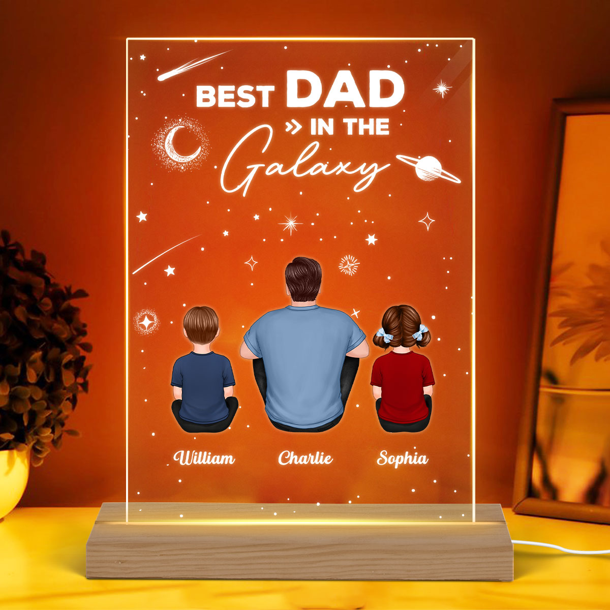Best Dad In The Galaxy Personalized Rectangle Acrylic Plaque LED Night Light