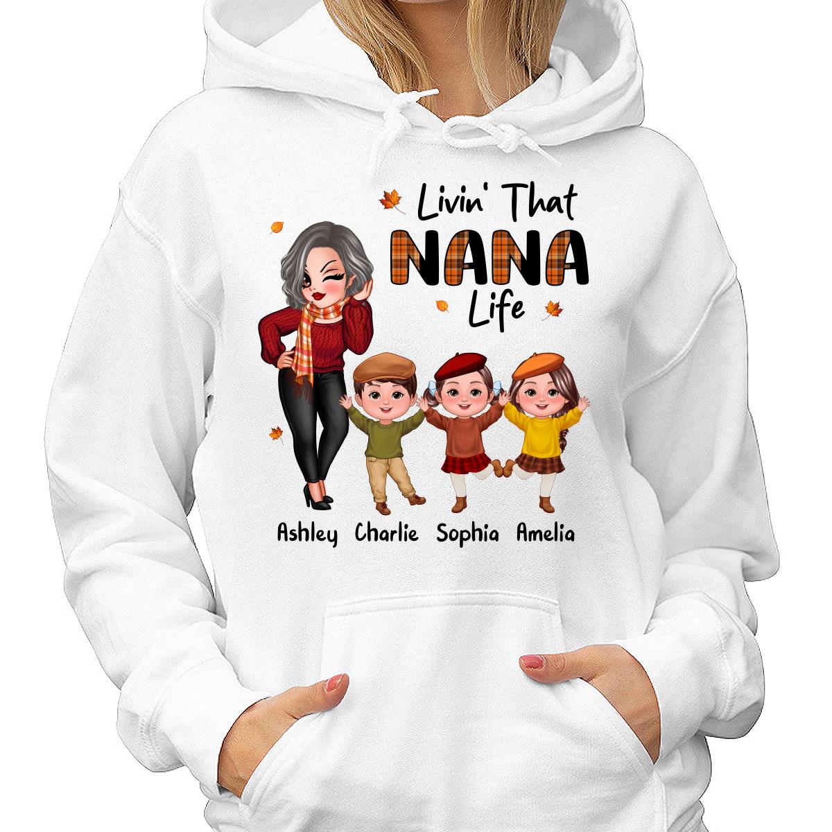 Livin‘ That Grandma Life Fall Season Woman & Happy Kids Personalized Shirt