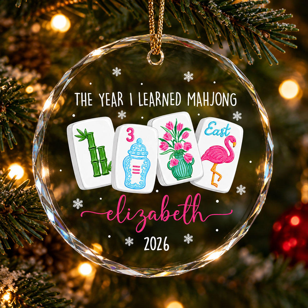 The Year I Learned Mahjong - Personalized Glass Ornament Funny Mahjong Group Christmas Gift