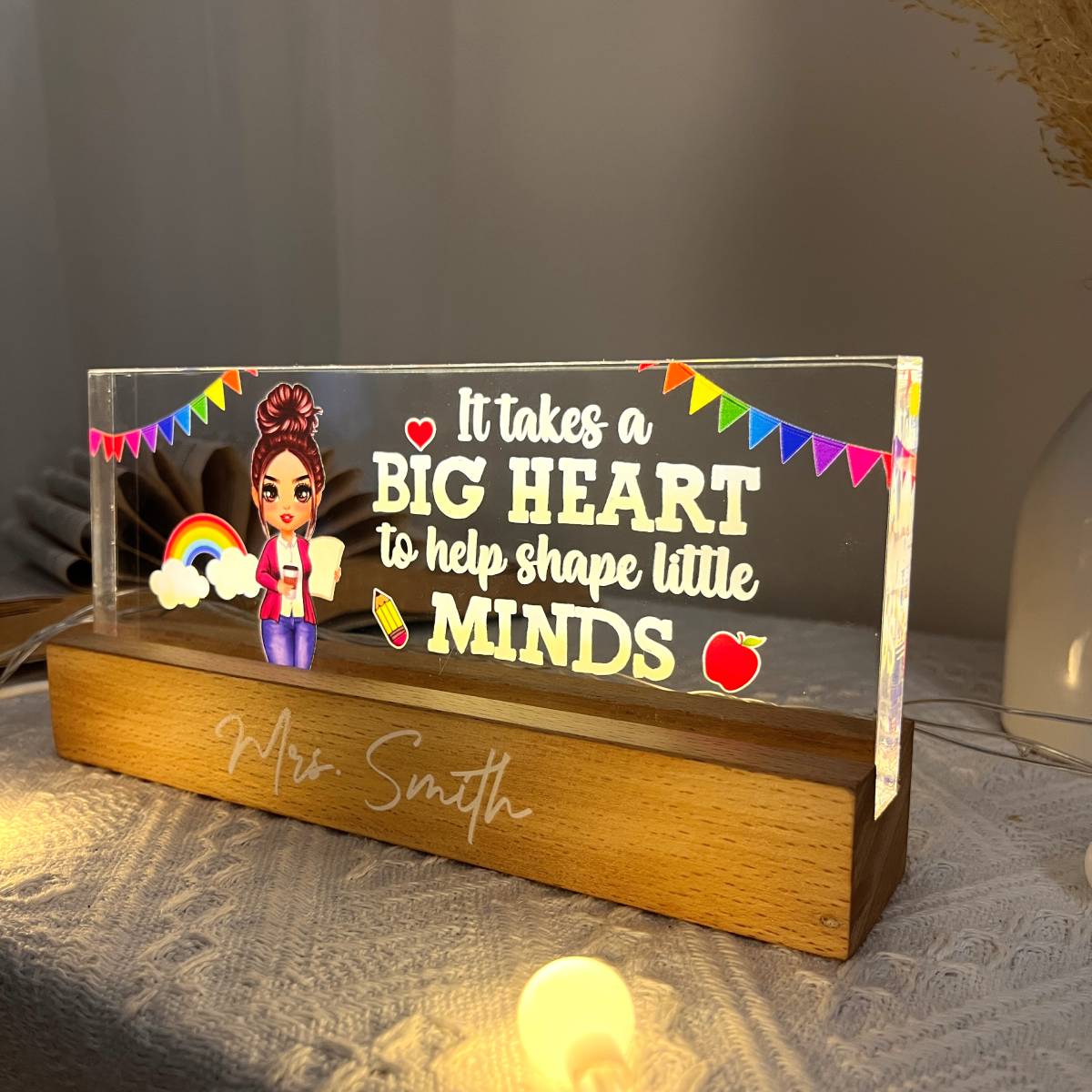 Teacher It Takes A Big Heart To Help Shape Little Mind Personalized Acrylic Block LED Night Light
