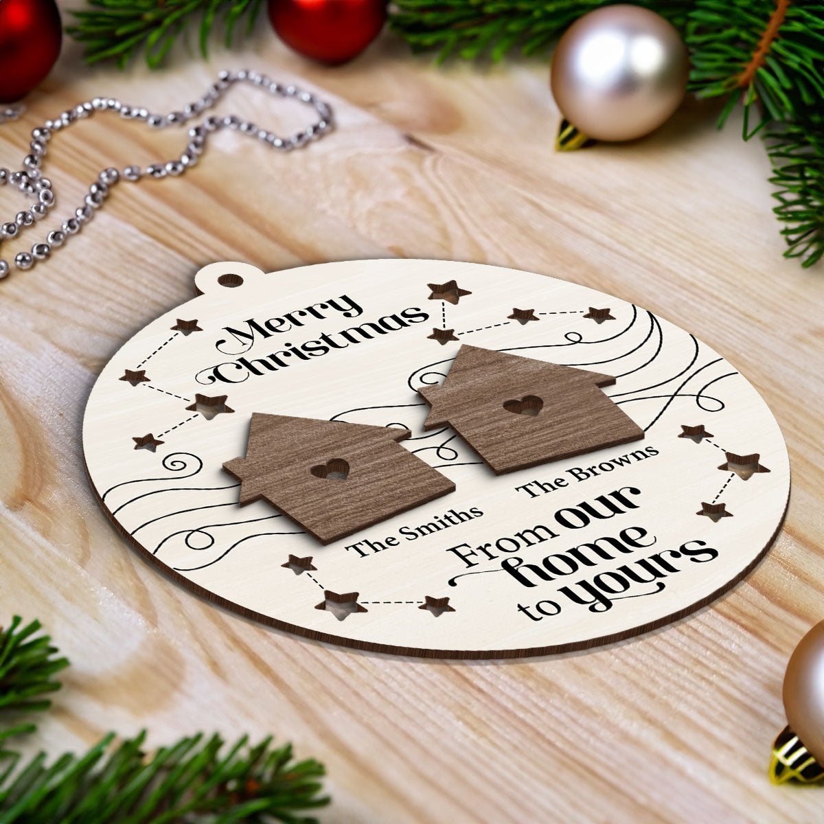 Merry Christmas From Our Home To Yours Personalized 2-Layer Wooden Ornament