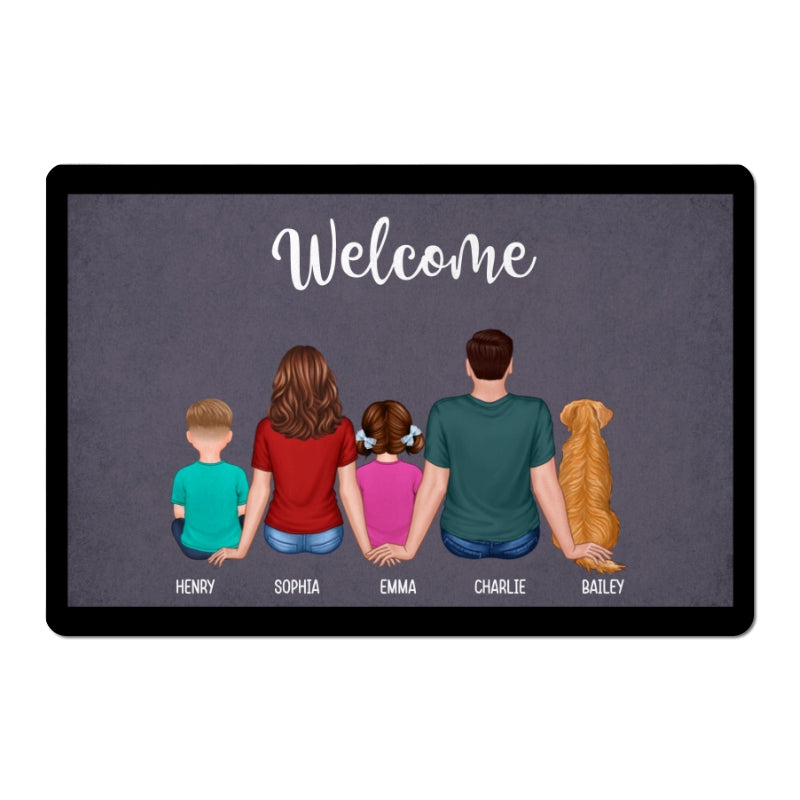 Welcome Family Couple Kid Dog Cat Personalized Doormat