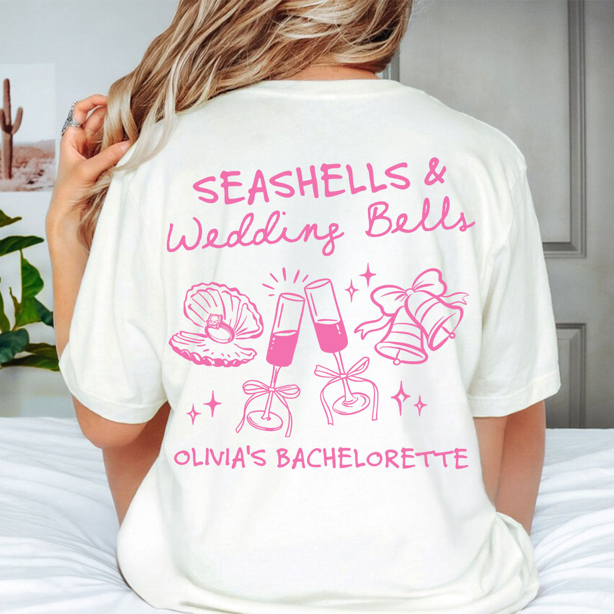 Seashells & Wedding Bells Beach Coastal Bachelorette Party Favors Personalized Matching Shirt