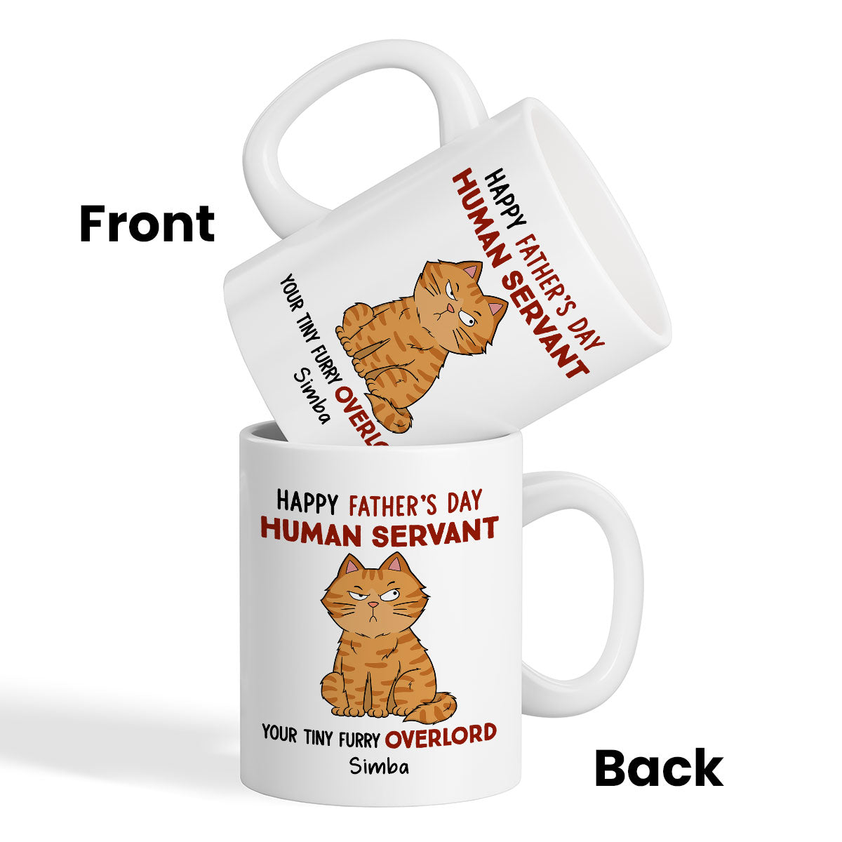Funny Cute Cats Happy Father‘s Day Human Servant Personalized Mug, Father’s Day Gift For Cat Dad