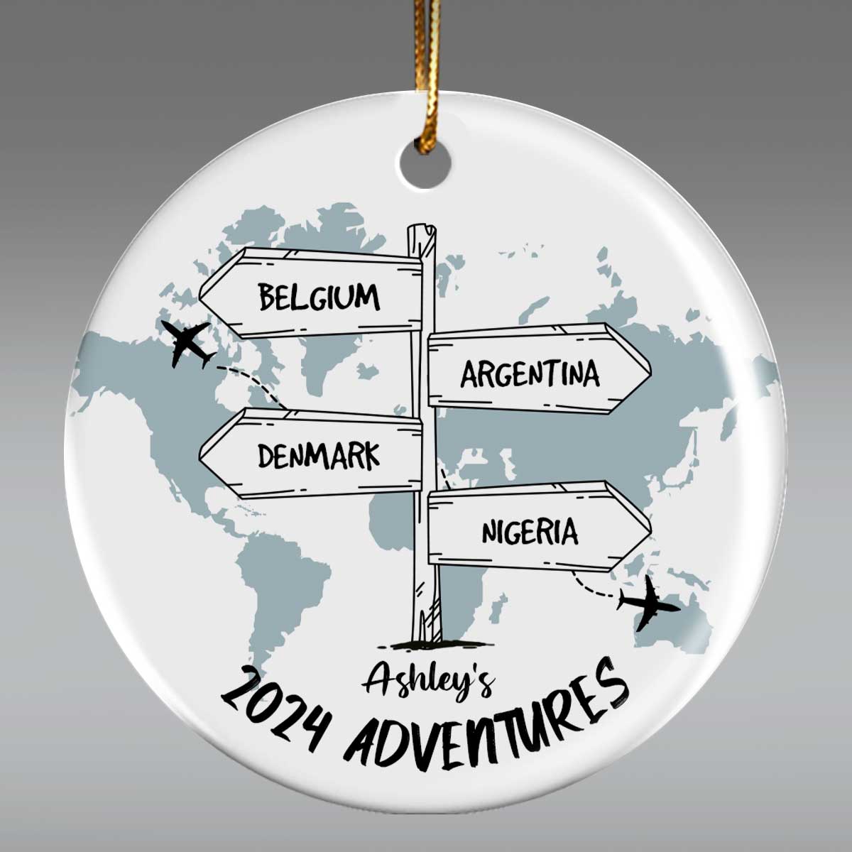 Post Signs Travel Adventure Personalized Ceramic Ornament, Traveling Christmas Ornament, Travel Gift