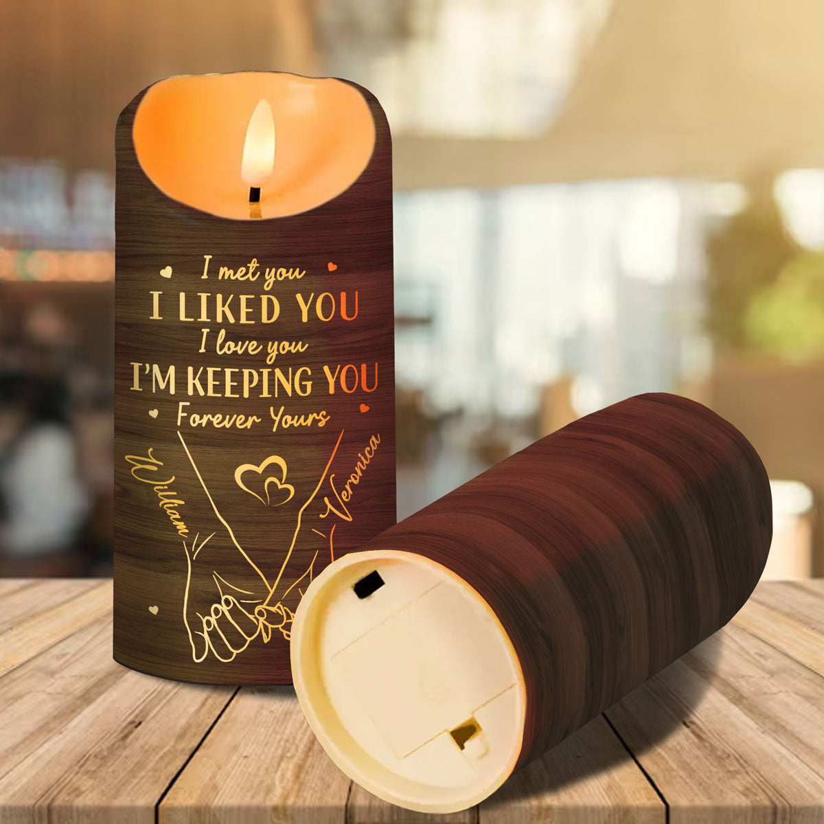 Couple Love Message Hand In Hand Outline Personalized LED Candle