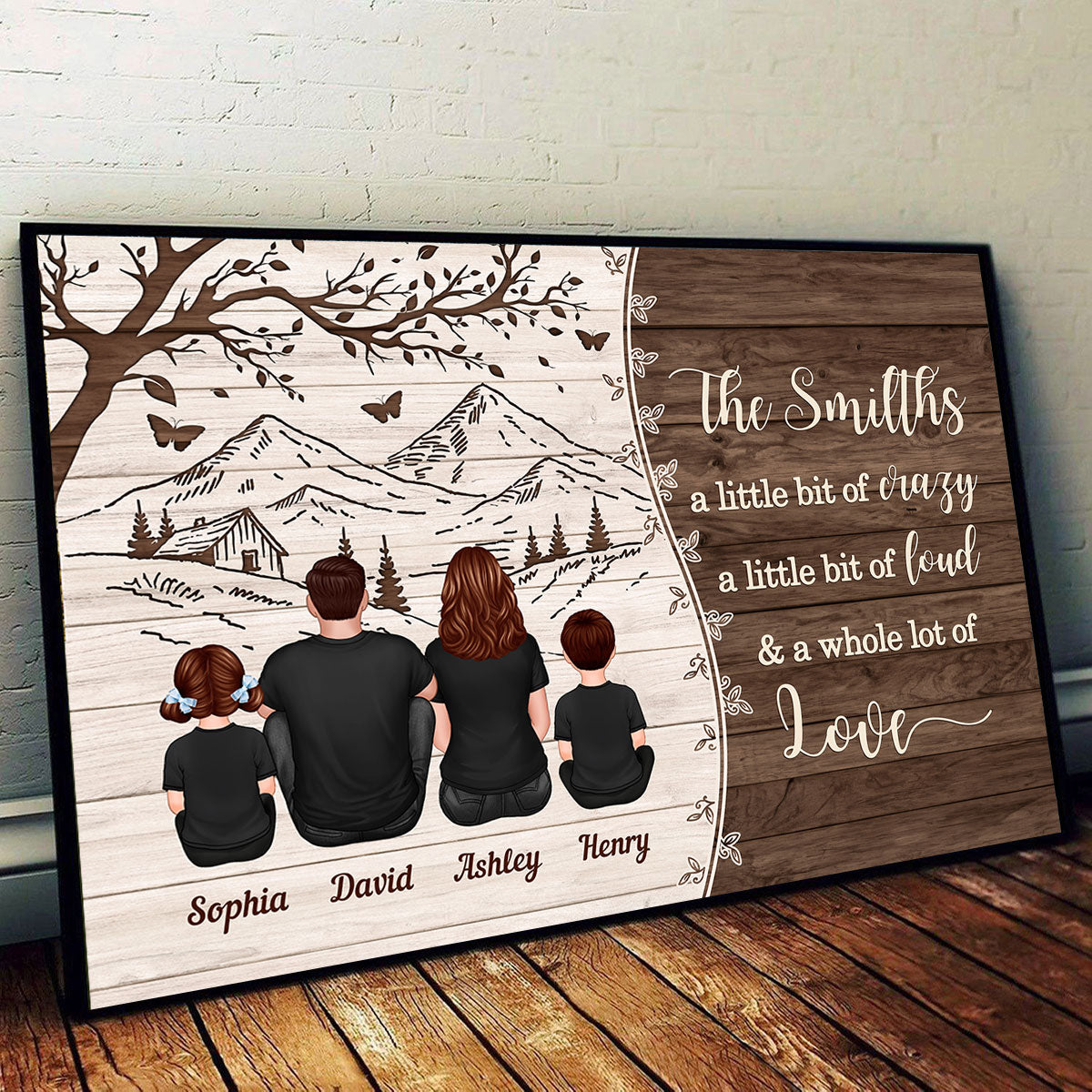 Woods Pallet Mountain Tree Family Back View Personalized Poster
