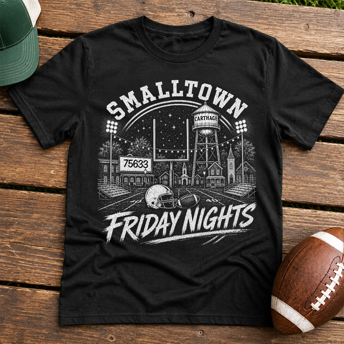 Custom Town Name & Zip Code Game Day Football - Personalized Shirt - Trendy Tee for Football Mom