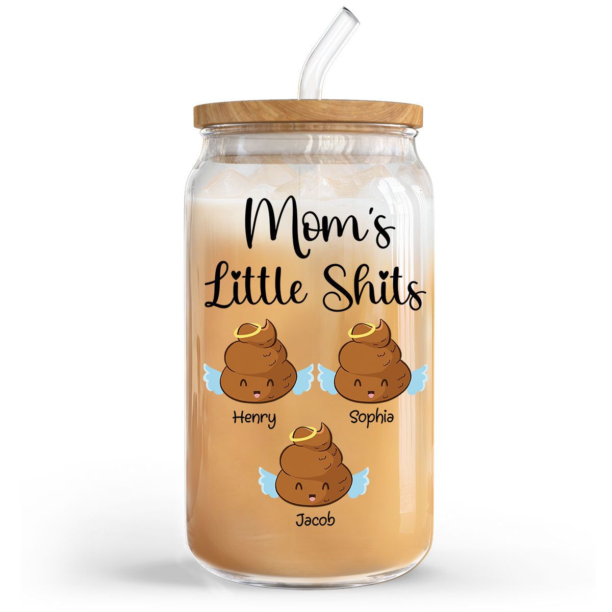 Mom Grandma Dad Grandpa Little Angels Personalized Clear Glass Can