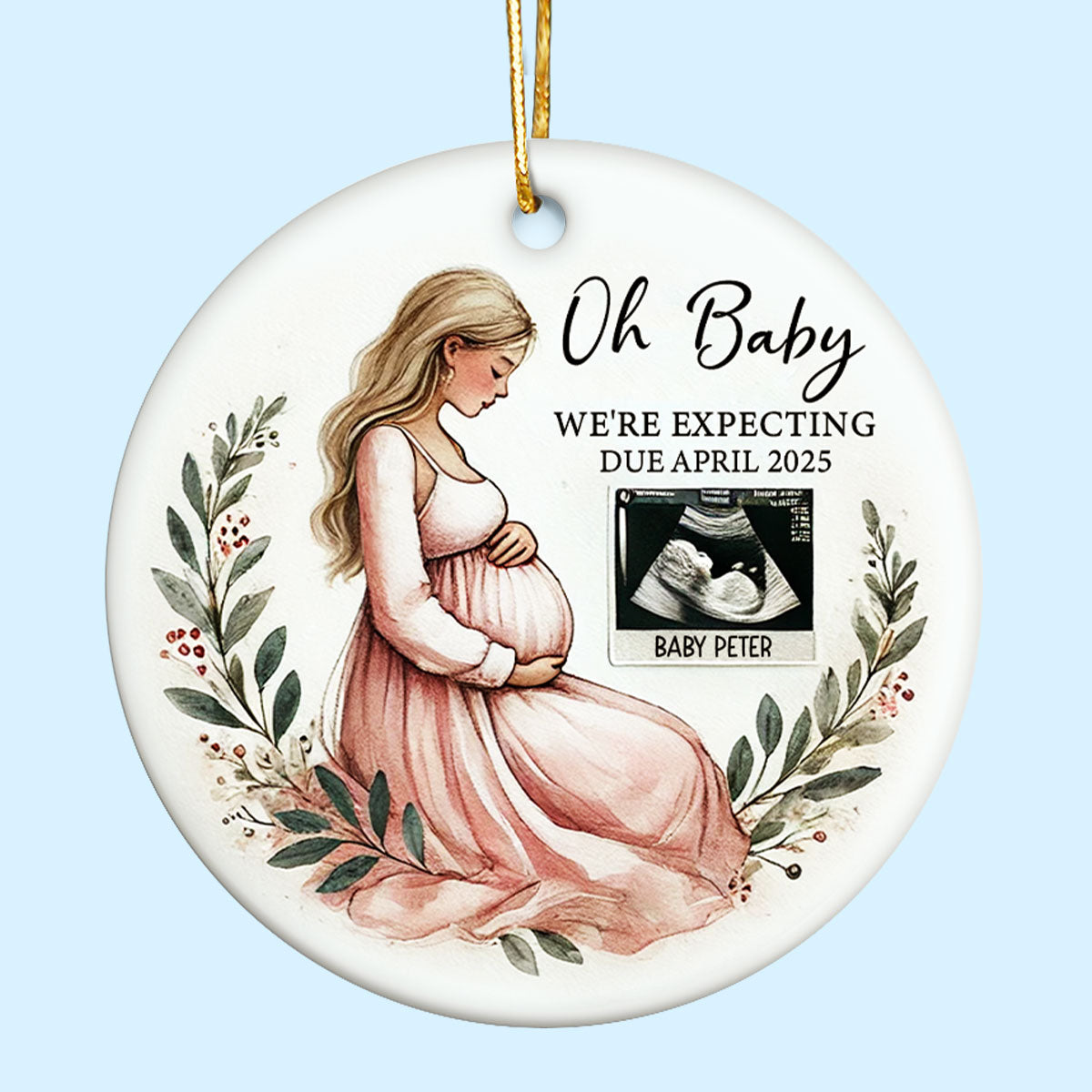 Oh Baby We're Expecting Pregnant Mom Baby Bump's Christmas Personalized Ceramic Ornament
