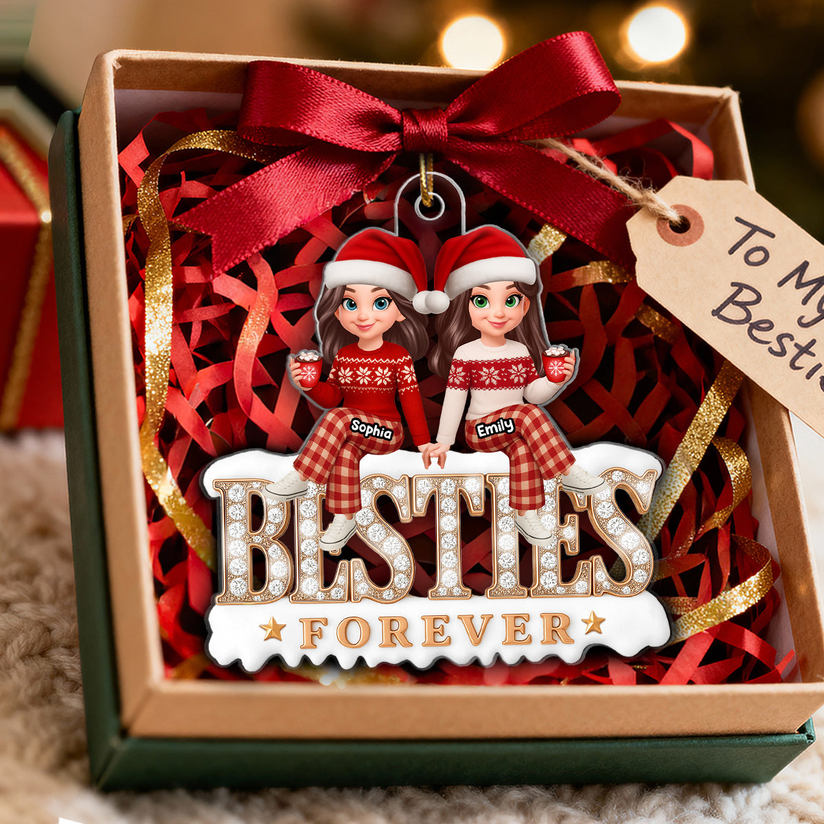[BUY 1 GET 1 FREE] 3D Shining Effect Besties Forever - Personalized Acrylic Ornament - Gift For Best Friends