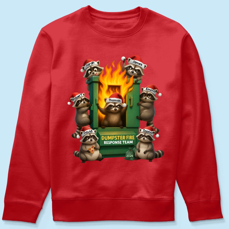 Cunning Raccoon Office Chaos Dumpster Fire Response Team - Personalized Shirt - Funny Holiday Gift for Coworkers