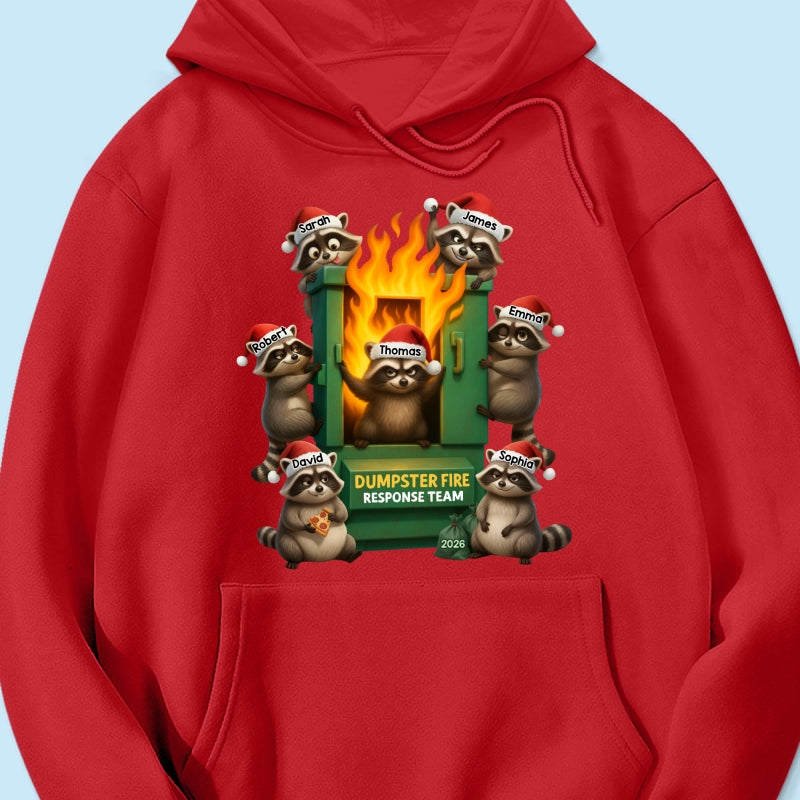 Cunning Raccoon Office Chaos Dumpster Fire Response Team - Personalized Shirt - Funny Holiday Gift for Coworkers