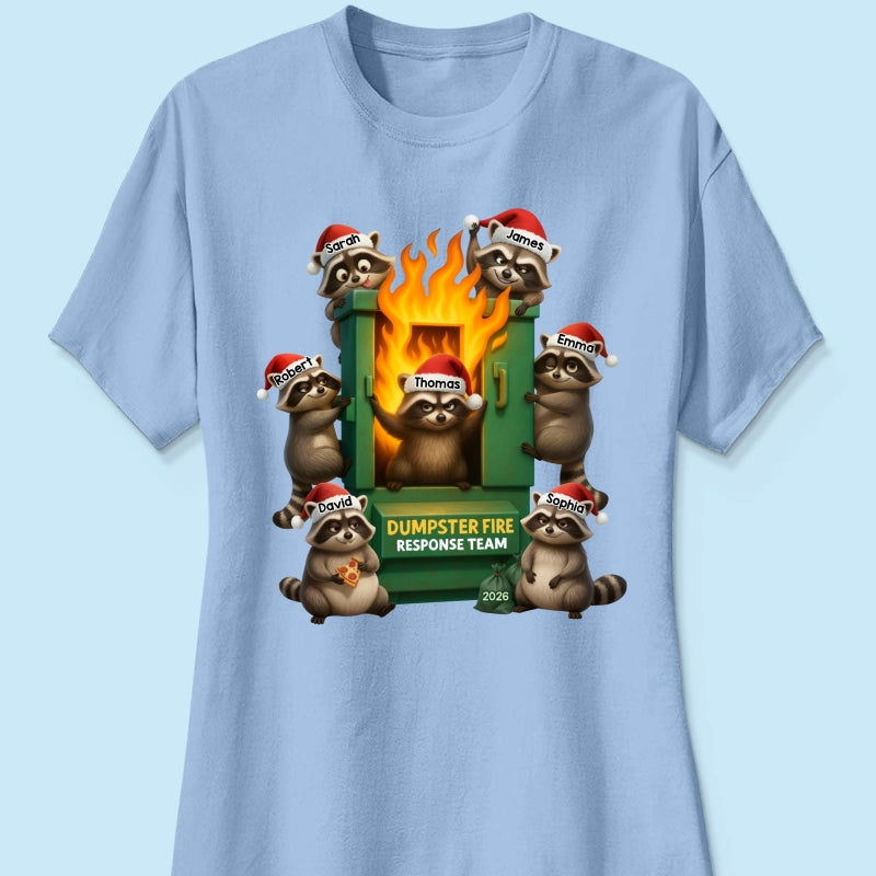 Cunning Raccoon Office Chaos Dumpster Fire Response Team - Personalized Shirt - Funny Holiday Gift for Coworkers