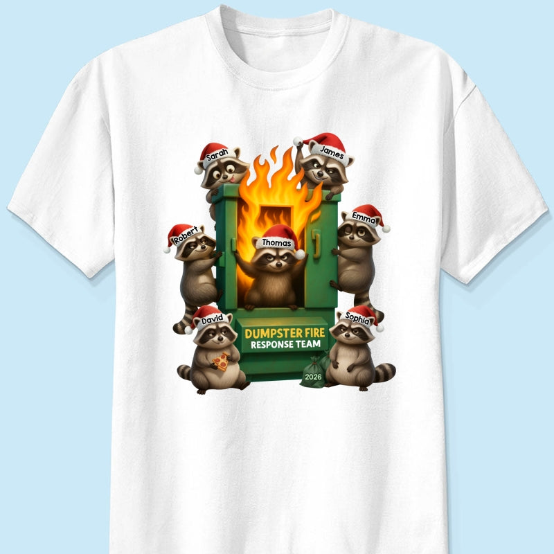 Cunning Raccoon Office Chaos Dumpster Fire Response Team - Personalized Shirt - Funny Holiday Gift for Coworkers