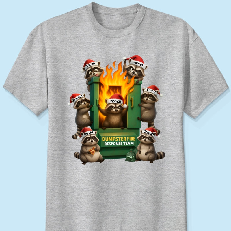 Cunning Raccoon Office Chaos Dumpster Fire Response Team - Personalized Shirt - Funny Holiday Gift for Coworkers