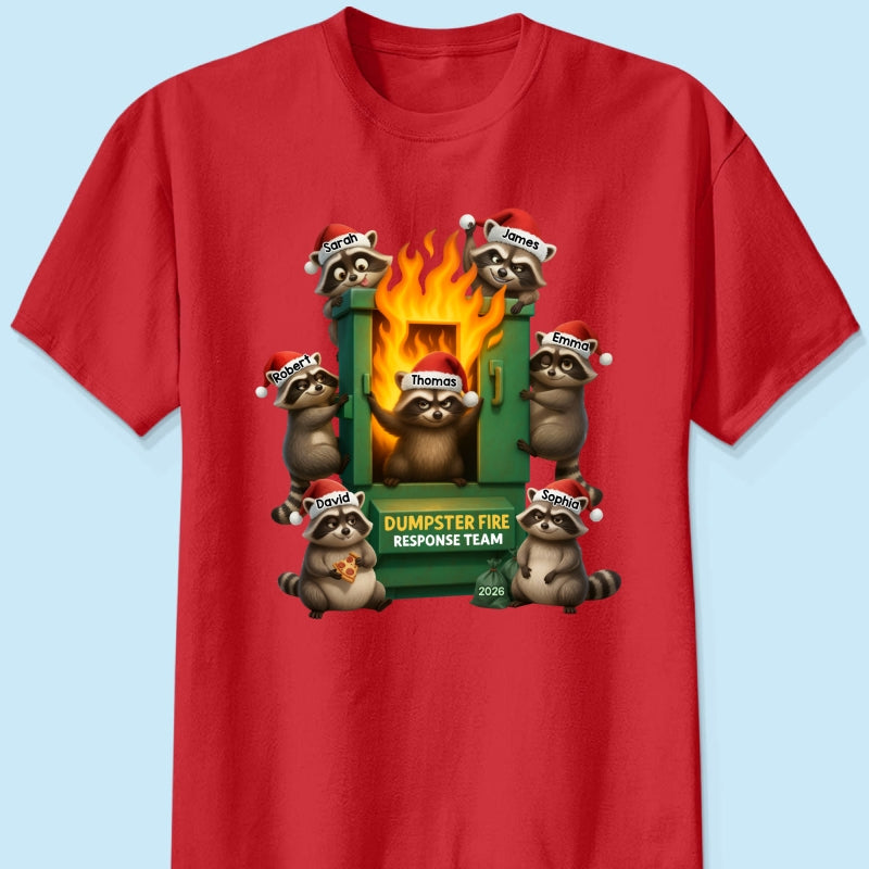 Cunning Raccoon Office Chaos Dumpster Fire Response Team - Personalized Shirt - Funny Holiday Gift for Coworkers