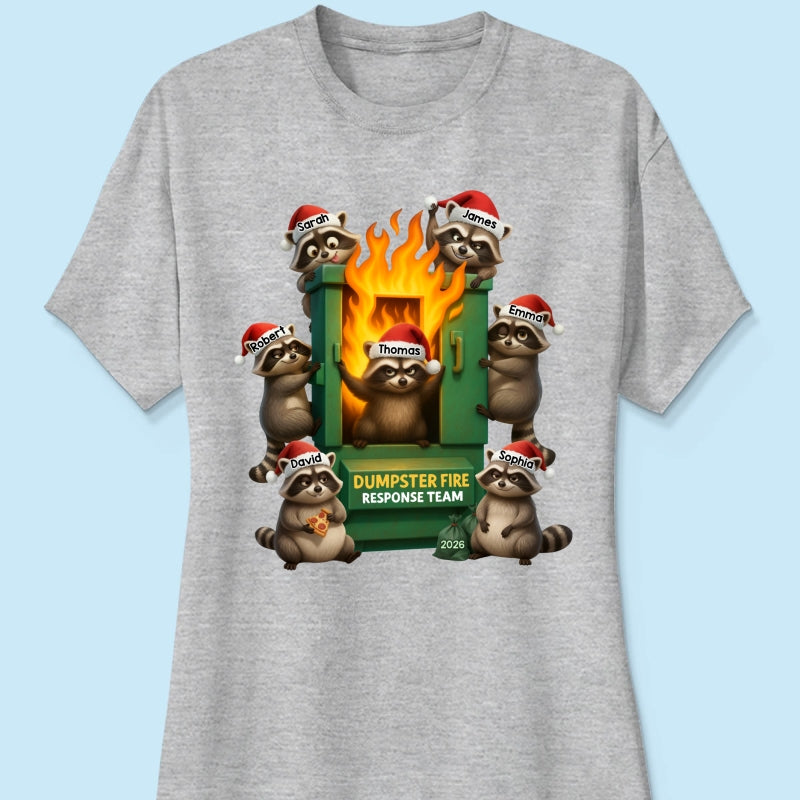 Cunning Raccoon Office Chaos Dumpster Fire Response Team - Personalized Shirt - Funny Holiday Gift for Coworkers
