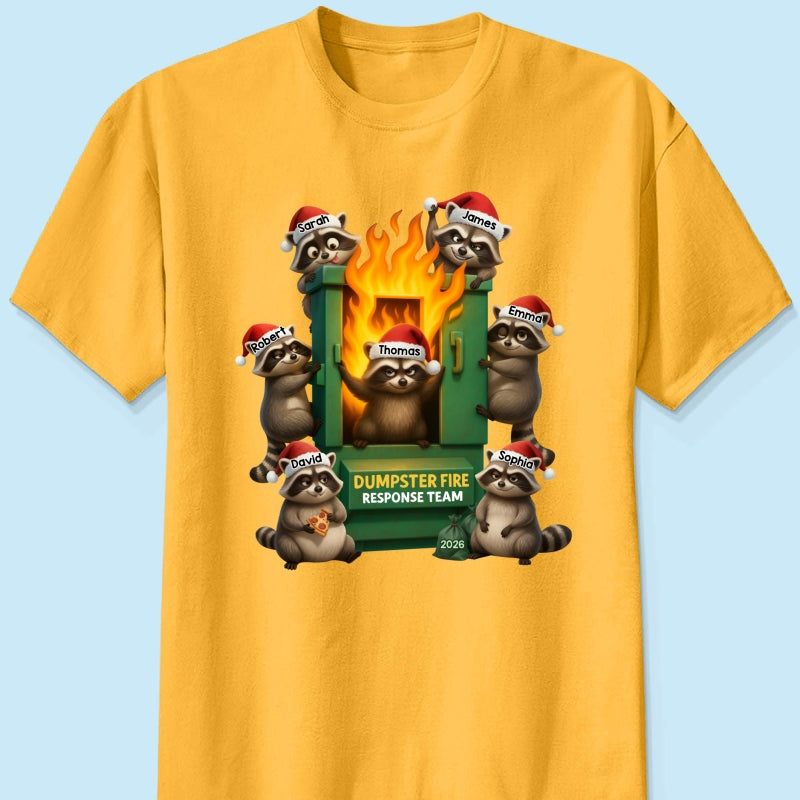 Cunning Raccoon Office Chaos Dumpster Fire Response Team - Personalized Shirt - Funny Holiday Gift for Coworkers